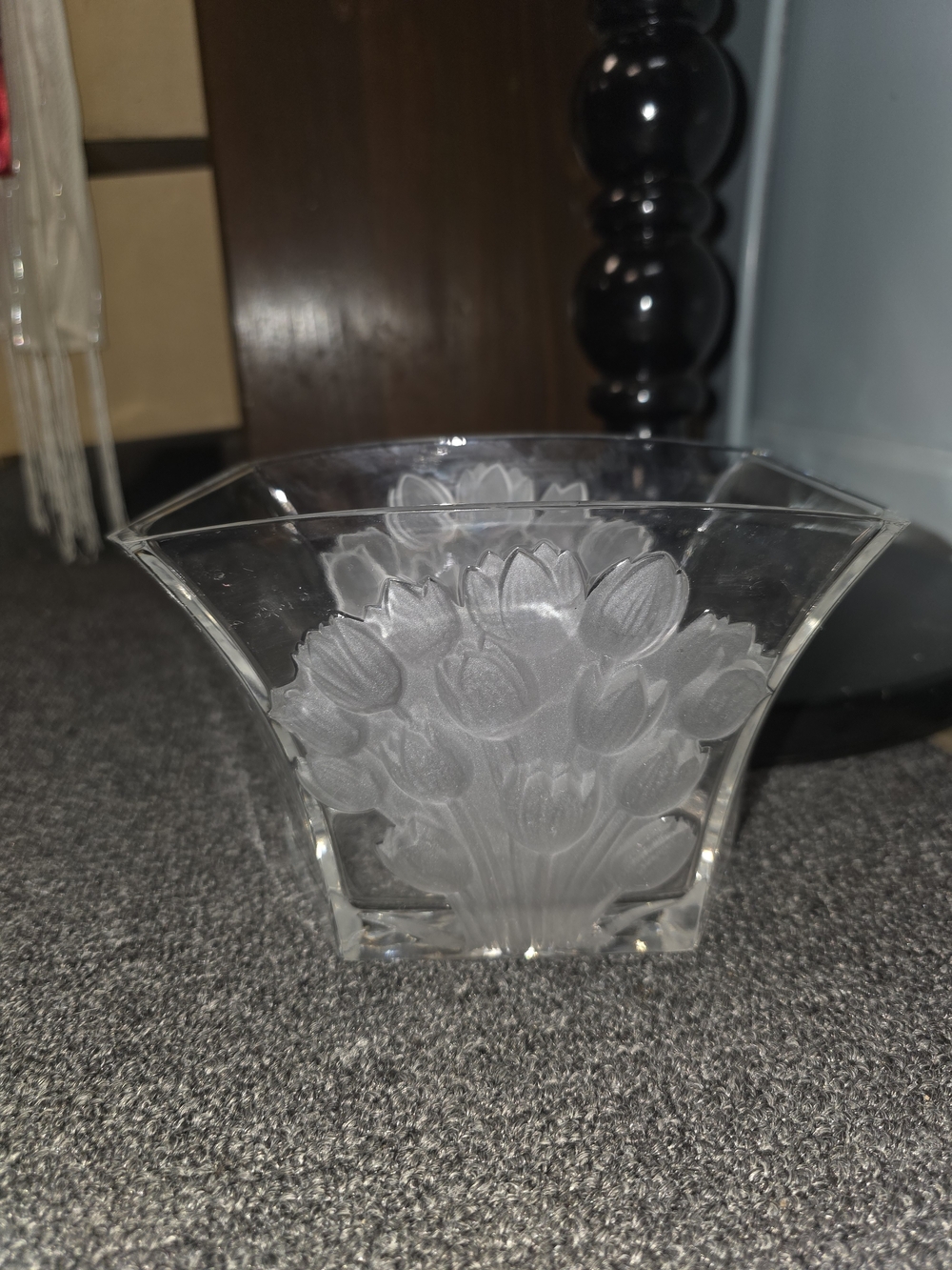 Telefloral Frosted Tulip Bohemian Czech Vase 24% Lead Crystal